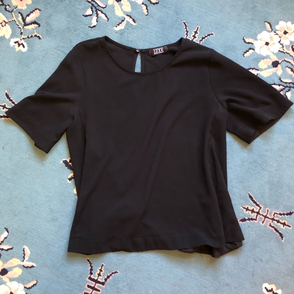 Luxe black short bell sleeve blouse